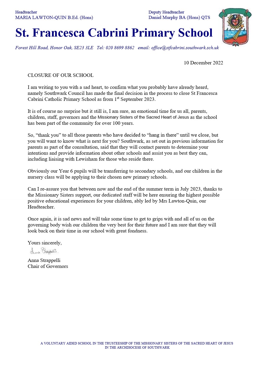 Chairs Letter to Parents